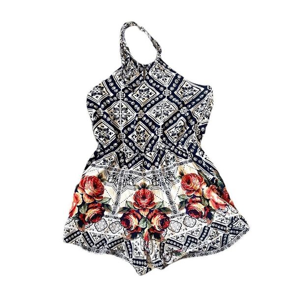 Angie Geometric & Floral Pattern Boho Romper Size Large - Picture 1 of 12